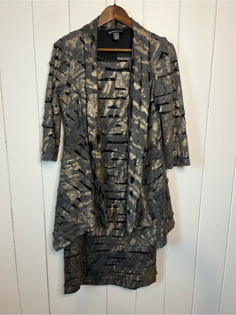 Frank Lyman Gold and Grey Slashed Dress and Jacke Set.